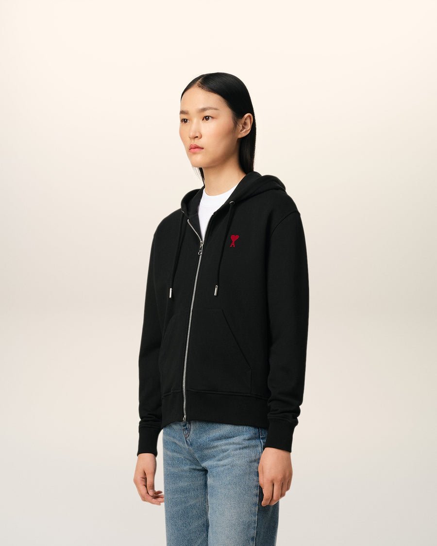 Black Organic Cotton Ami De Coeur Zipped Hoodie