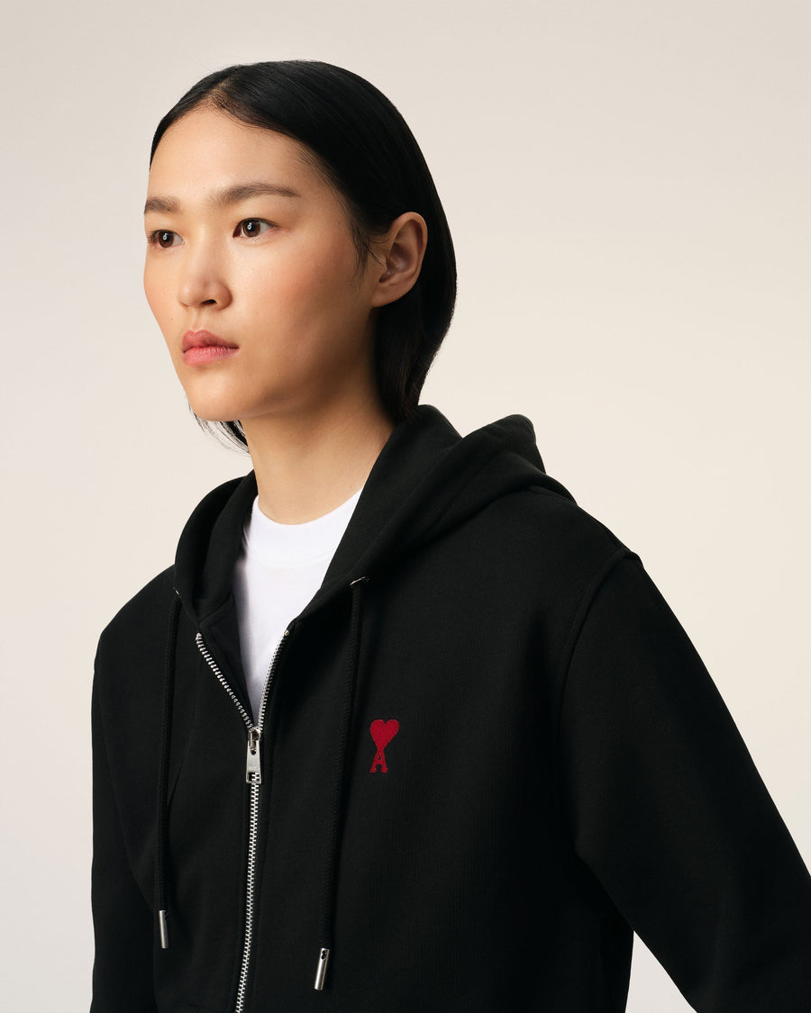 Black Organic Cotton Ami De Coeur Zipped Hoodie