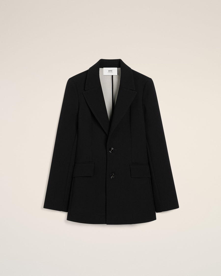 Black Wool Two Buttons Fitted Jacket