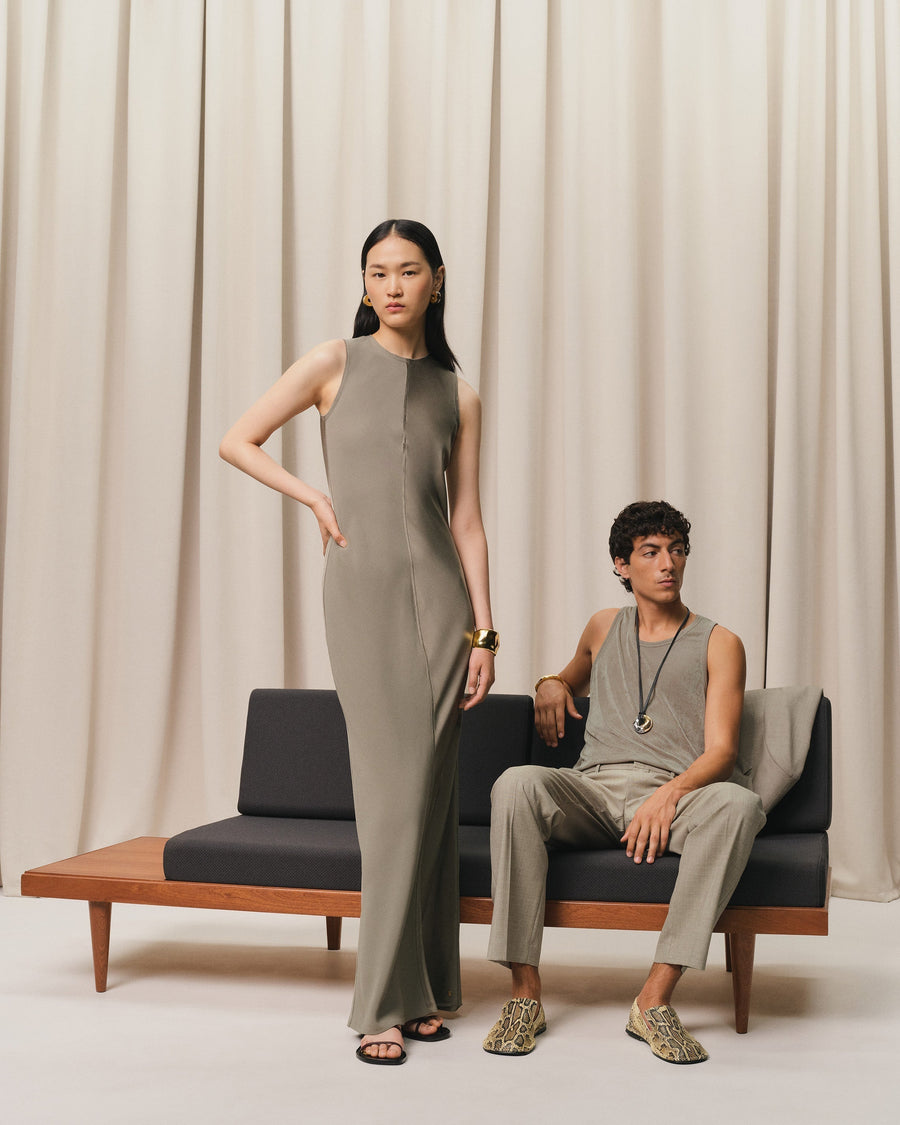 Beige Long Straight Dress
