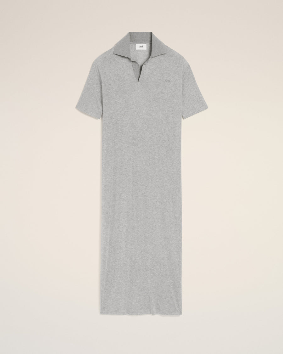 Grey Cotton Short Sleeve Long Polo Dress