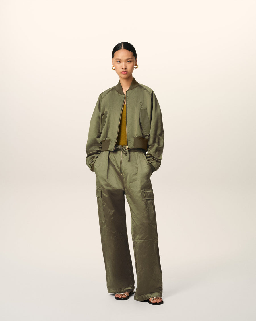 Green Cotton Satin Ami de Coeur Bomber