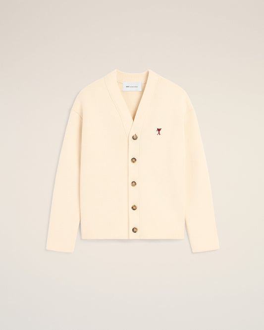 White cotton and wool cardigan with Ami de Coeur arrow