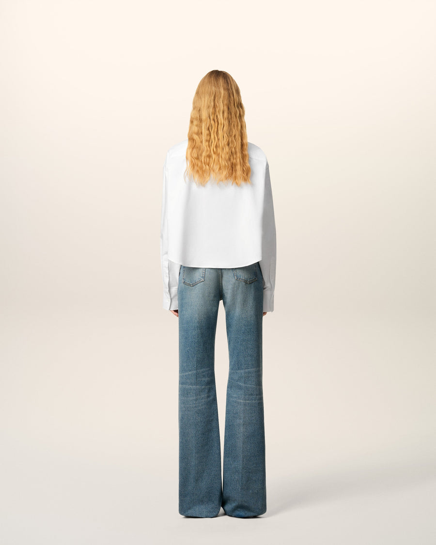 White Cotton Ami De Coeur Cropped Oversized Shirt