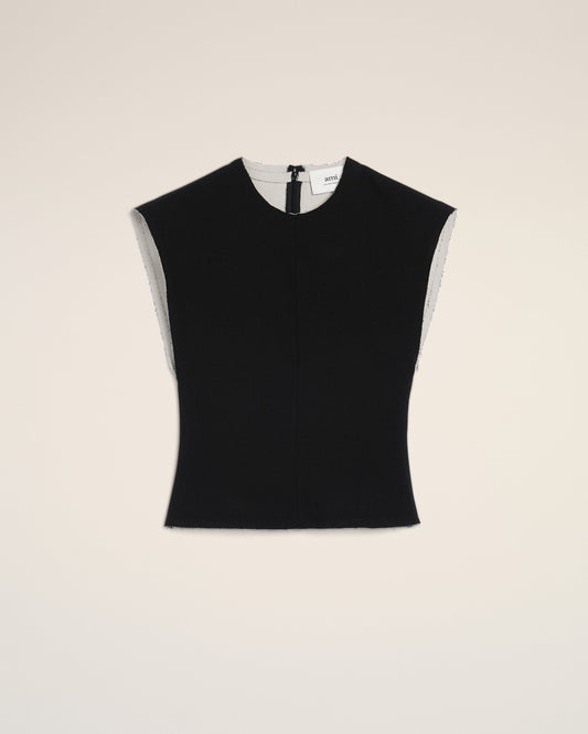 Black Wool Sleeveless Bicolor Top