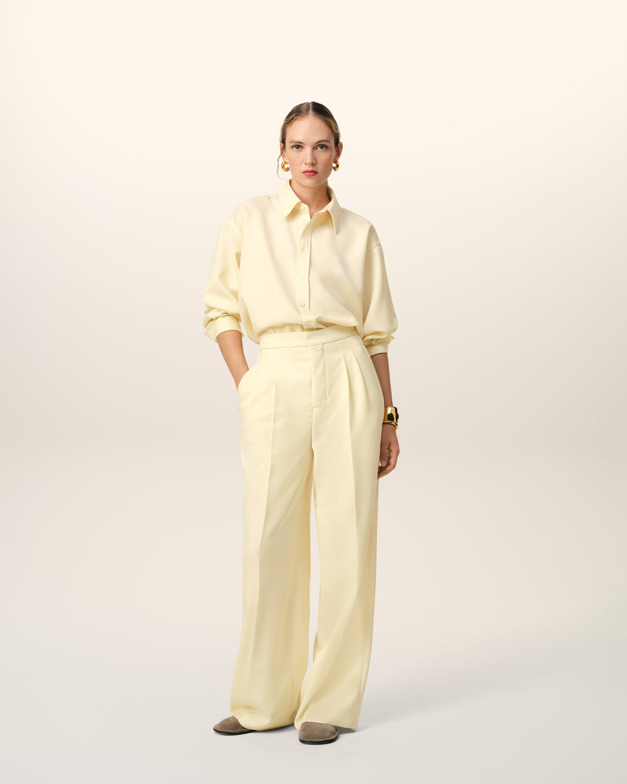 Yellow Wool High Waist Large Trousers