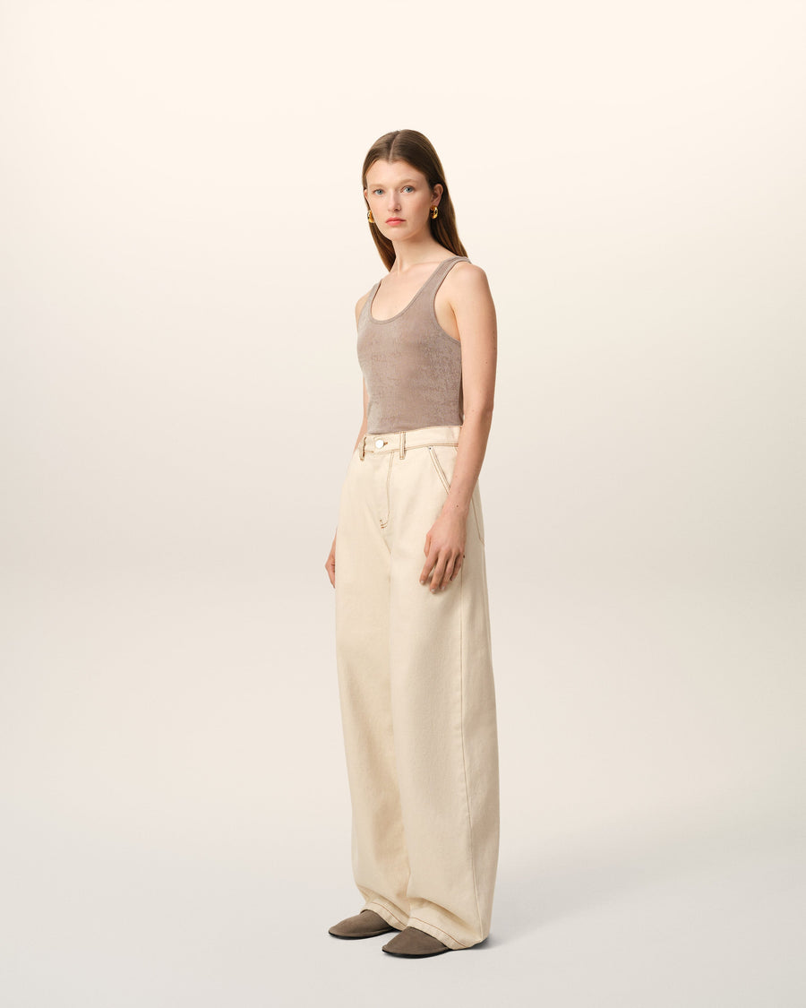 Beige Cotton Wide Fit Jeans