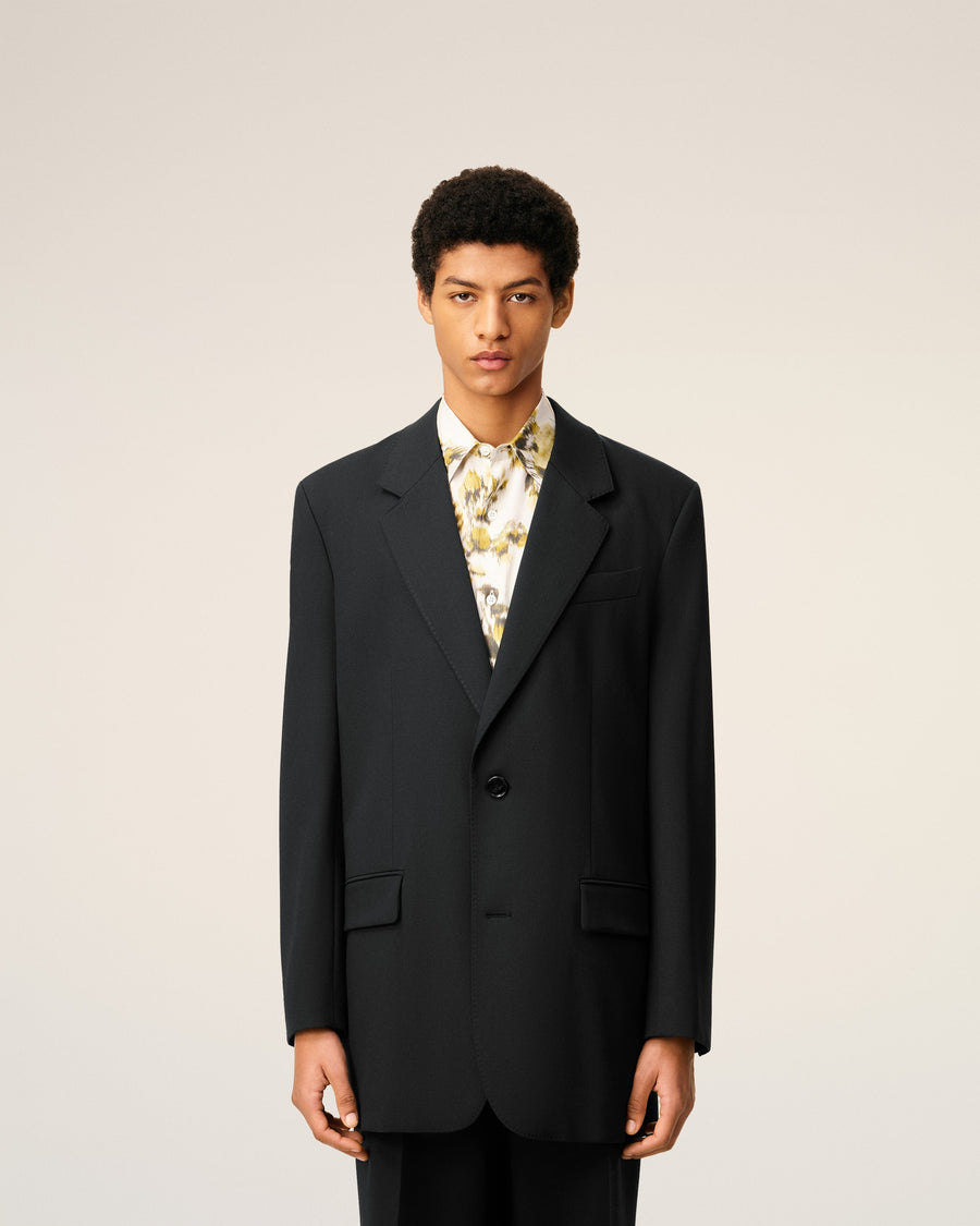 Black Wool Loose Double Breasted Jacket