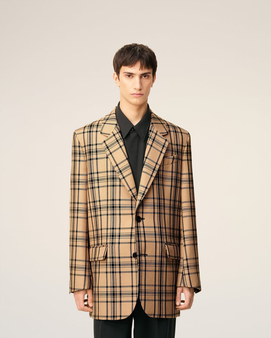 Brown Wool Checked Loose Jacket