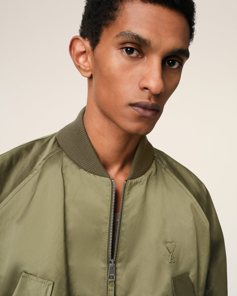 Green Cotton Satin Ami de Coeur Bomber