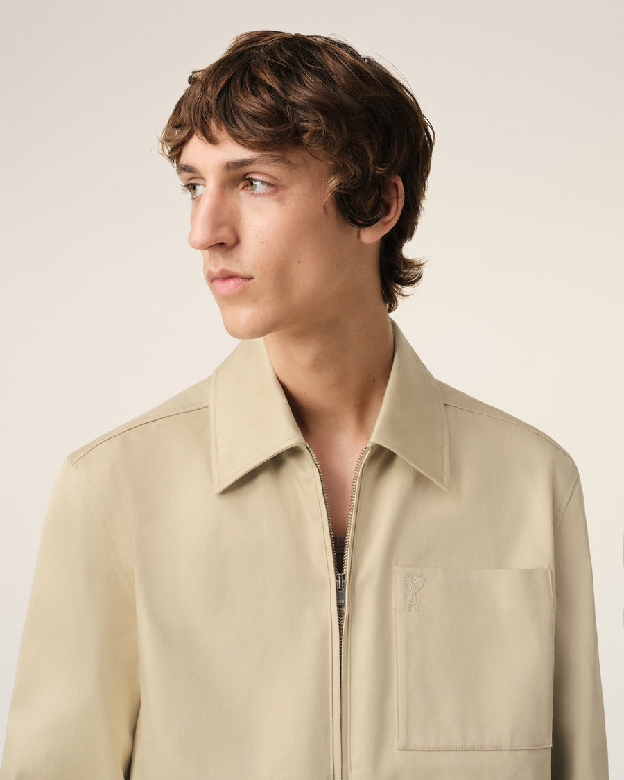 Beige Cotton Ami de Coeur Zipped Jacket