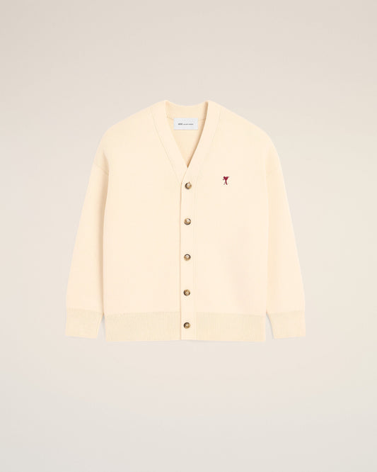 White cotton and wool cardigan with Ami de Coeur arrow