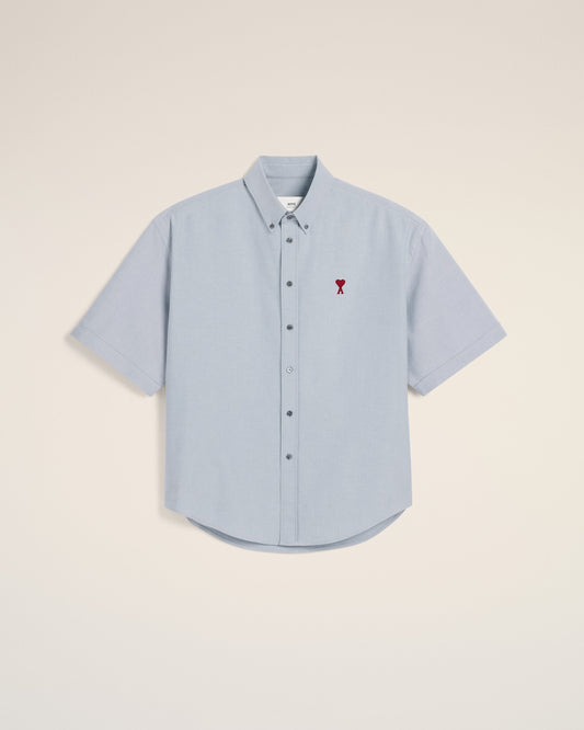Blue Cotton Boxy Fit Short Sleeves Shirt