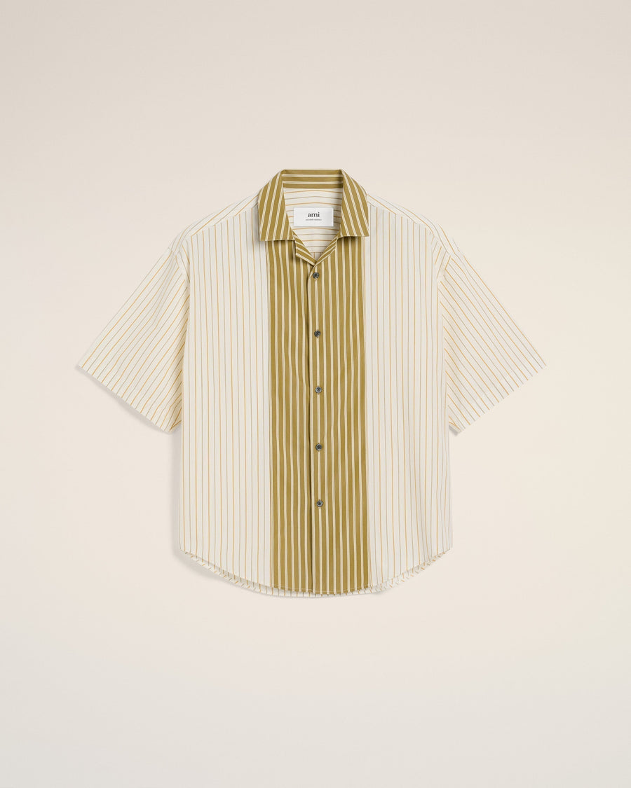 White And Khaki Cotton Short Sleeve Boxy Shirt