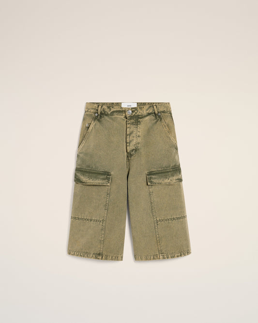 Green Cotton Wide Fit Cargo Bermuda Short