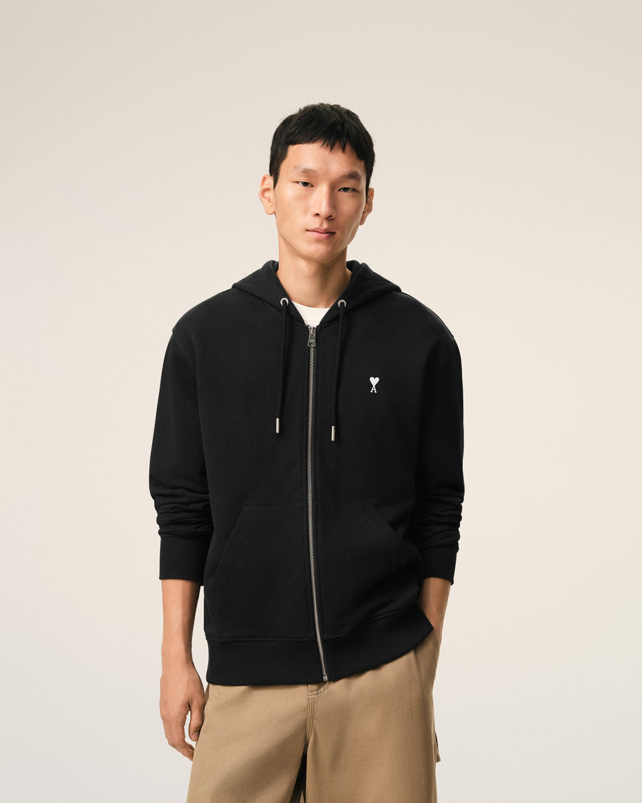 Black Cotton Ami De Coeur Zipped Hoodie