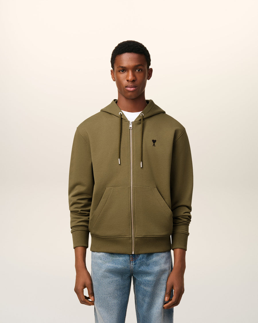 Green Cotton Zipped Ami De Coeur Hoodie