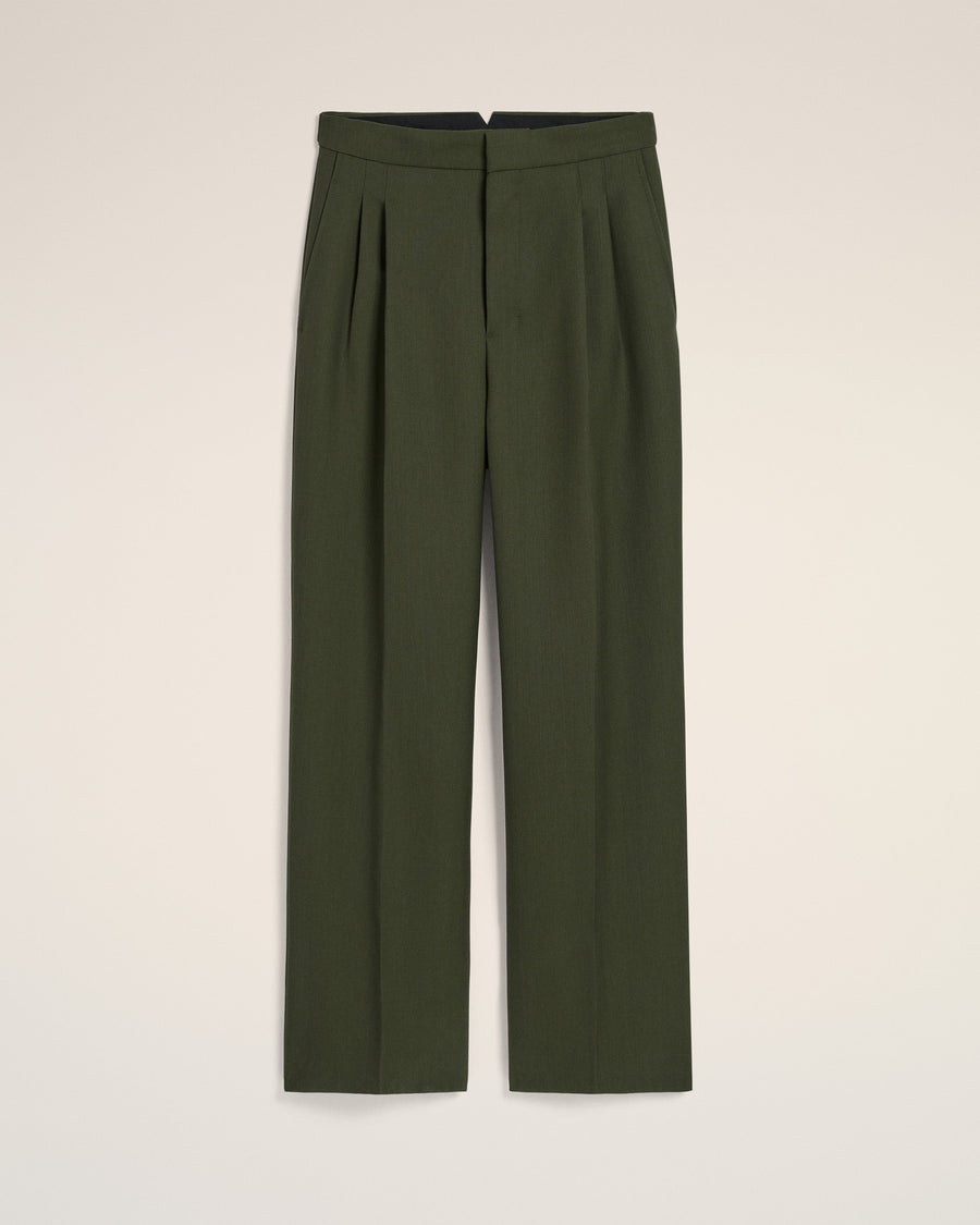 Green Wool Large Fit Trousers