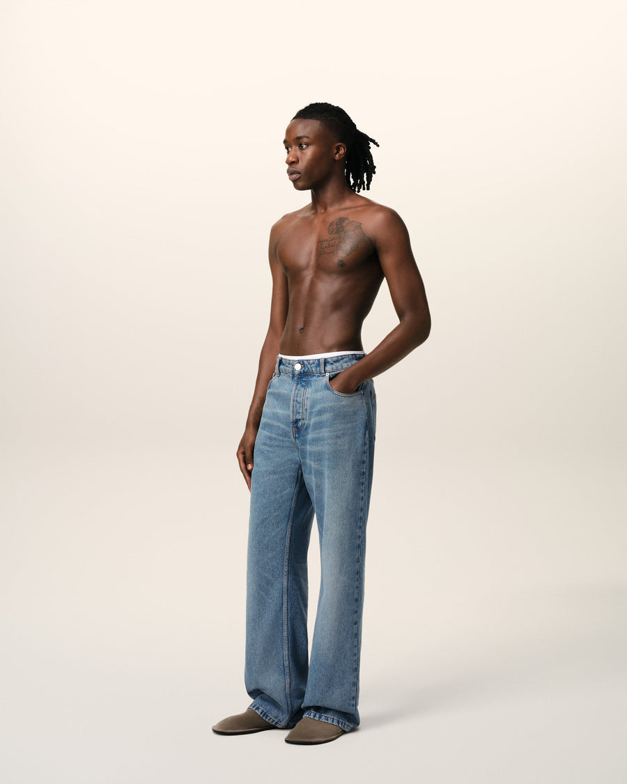 Blue Cotton Large Fit Jeans