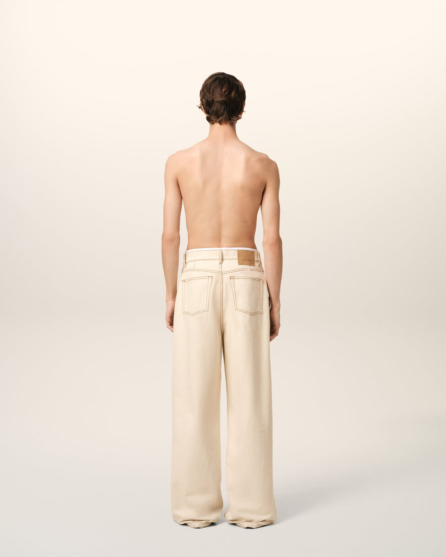 Beige Cotton Wide Fit Jeans