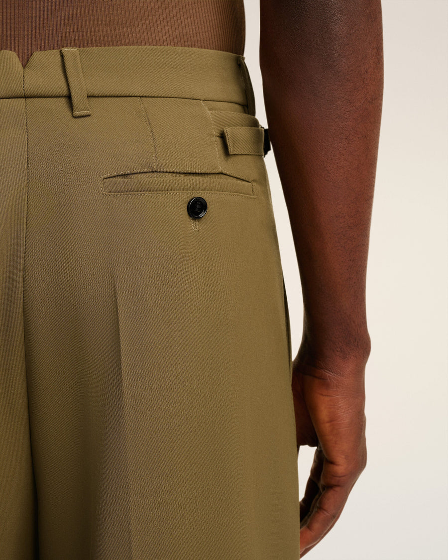 Green Wool Low Waist Wide Trousers