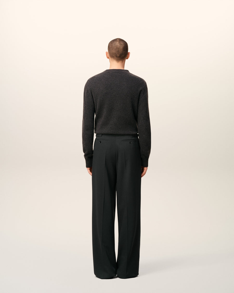 Black Wool Low Waist Wide Trousers