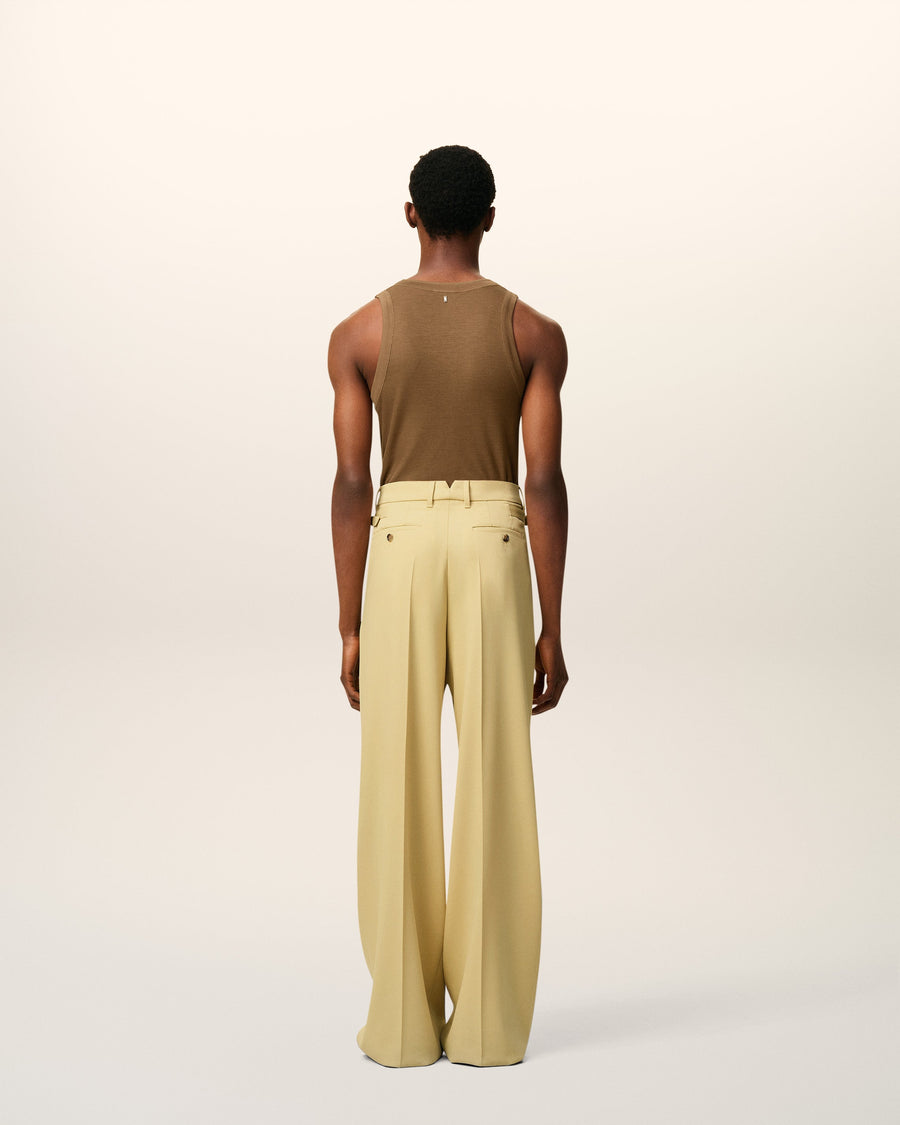 Green Wool Low Waist Wide Trousers