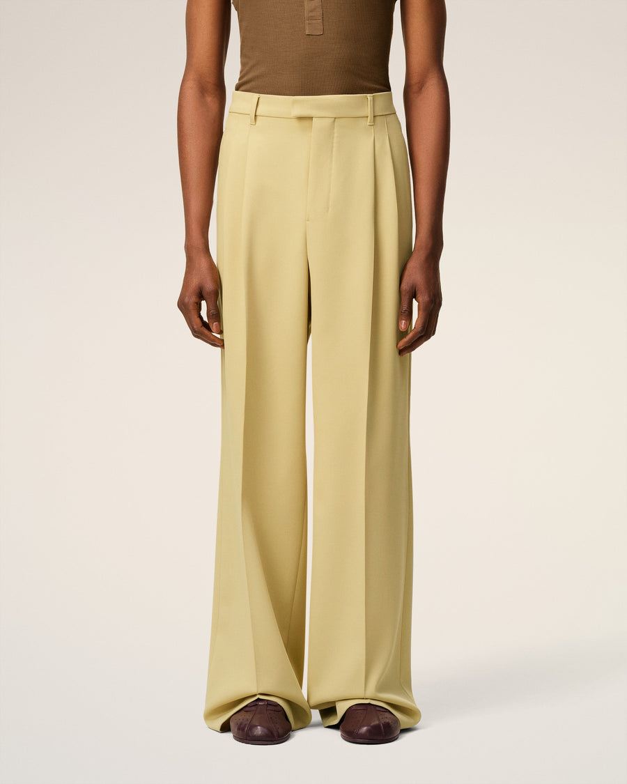 Green Wool Low Waist Wide Trousers