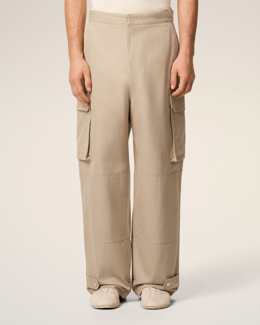 Beige Cotton Gabardine Cargo Trousers