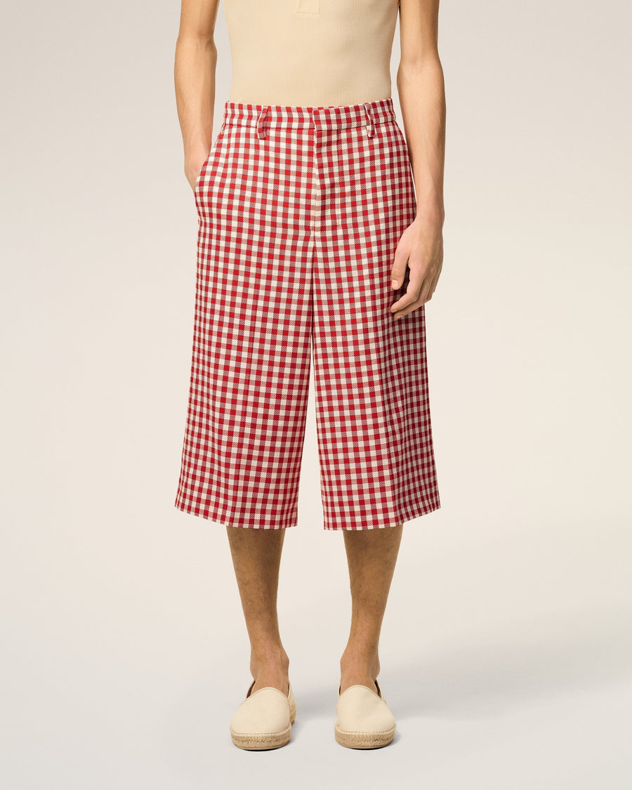 Plaid Red Wool Wide Bermuda