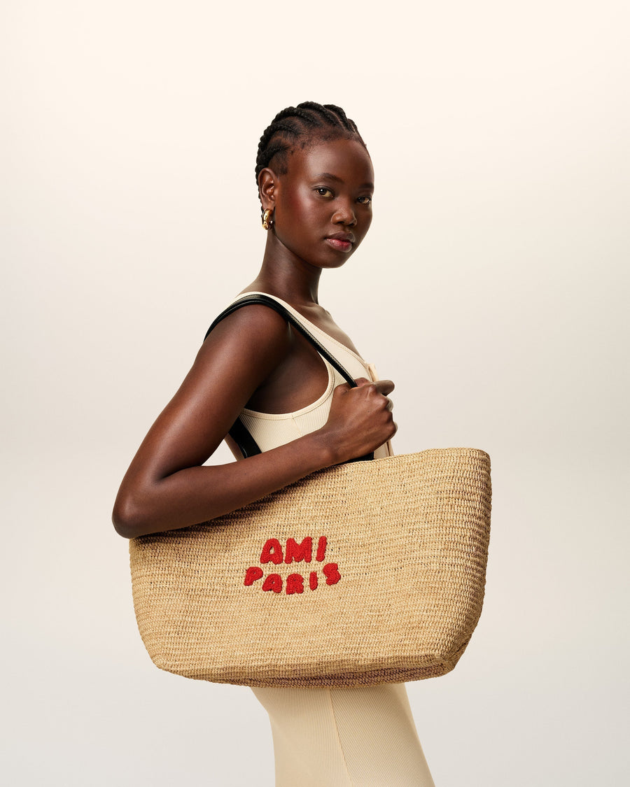 Beige Natural Raffia AMI Paris Tote Bag