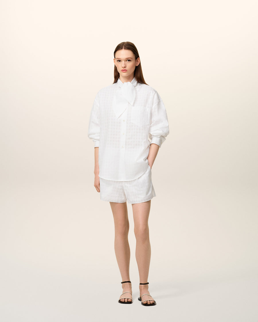 White Cotton Scarf Collar Shirt