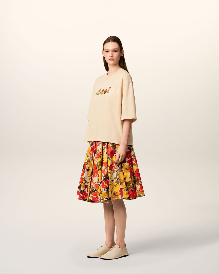 Beige Cotton Floral Ami Patch T-Shirt