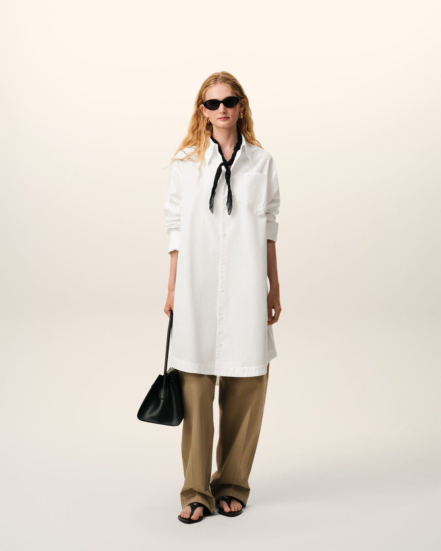 White Cotton Ami De Coeur Wide Shirt Dress