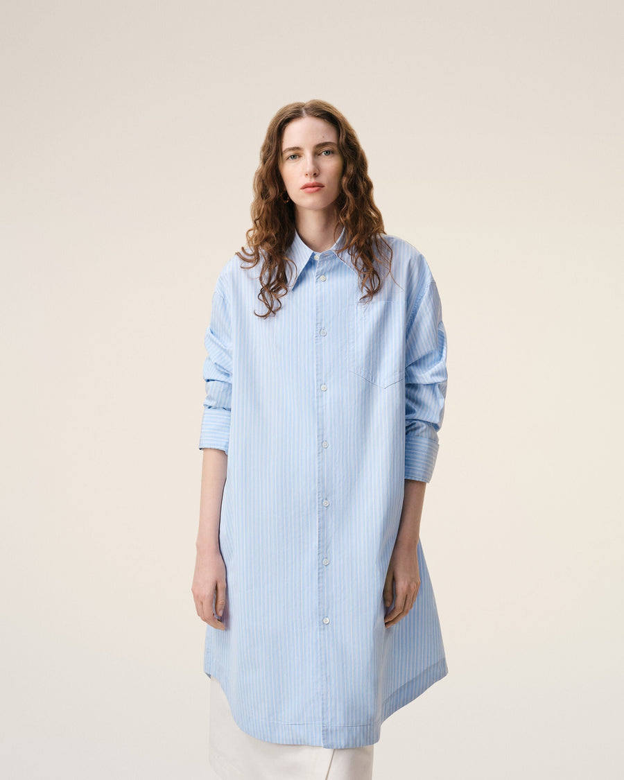 Blue Cotton Ami De Coeur Wide Shirt Dress