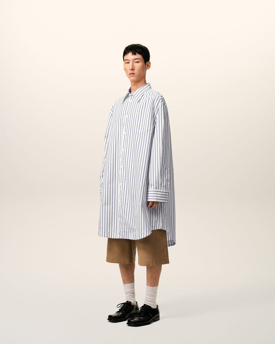 White Striped Cotton Ami De Coeur Wide Shirt Dress