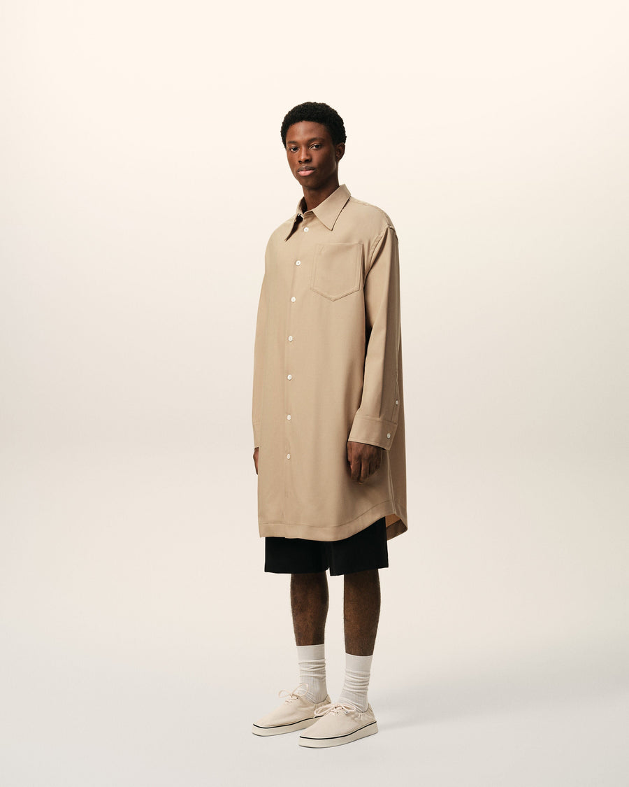 Beige New Wool Ami De Coeur Wide Shirt Dress