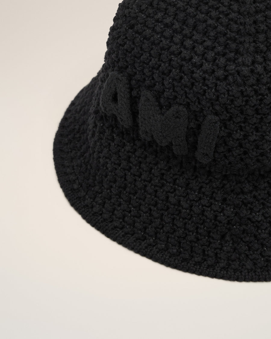 Black Knit Ami Patch Bucket Hat