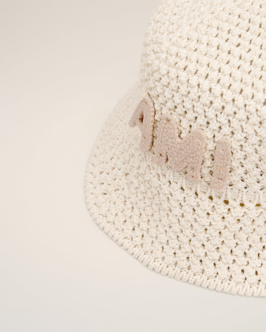 Beige Knit Ami Patch Bucket Hat