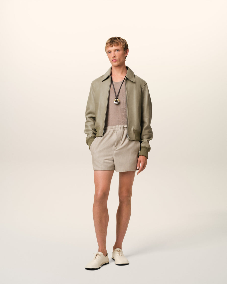 Green Leather Zipped Jacket