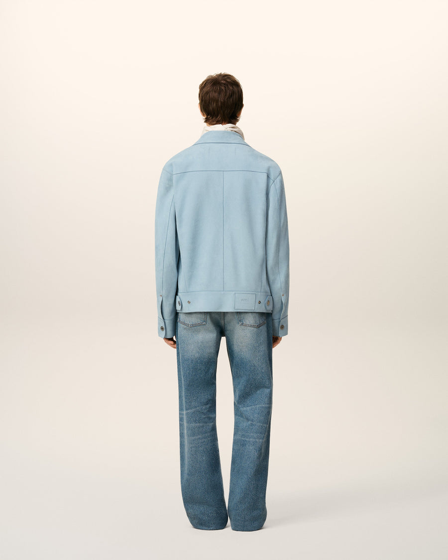 Blue Leather Trucker Jacket