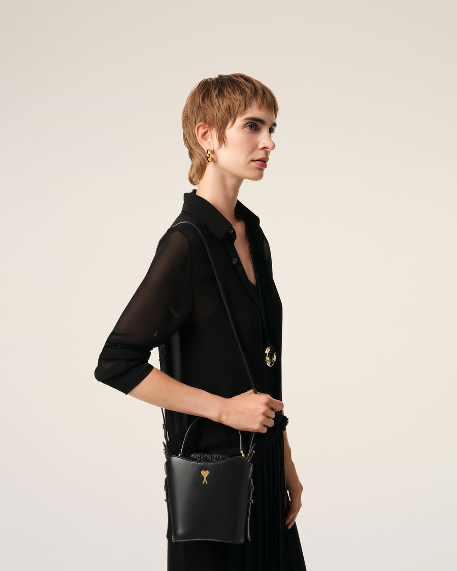 Black Leather Mini Paris Paris Bucket Bag