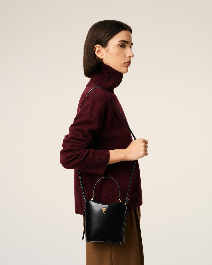 Black Leather Mini Paris Paris Bucket Bag