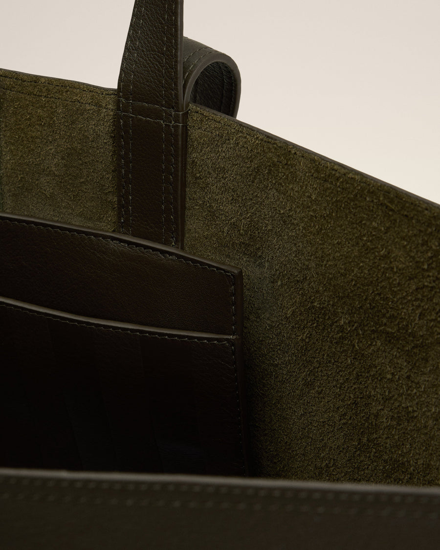 Green Leather Midi Tote Bag