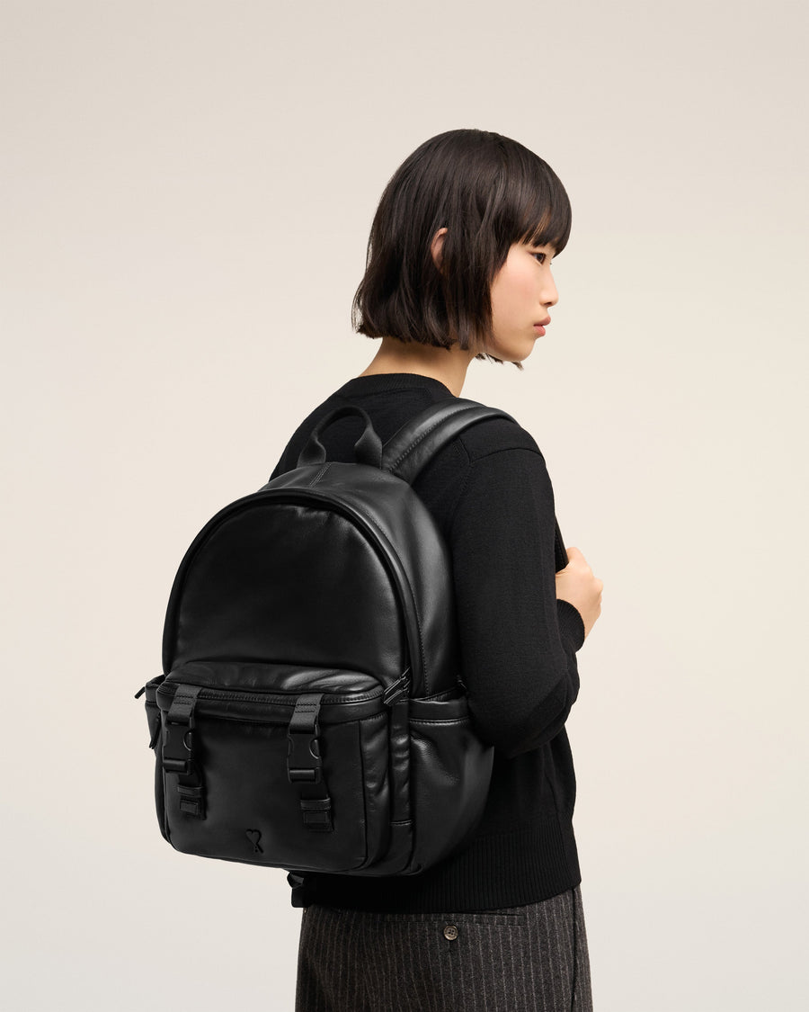 Black Leather Ami De Coeur Backpack