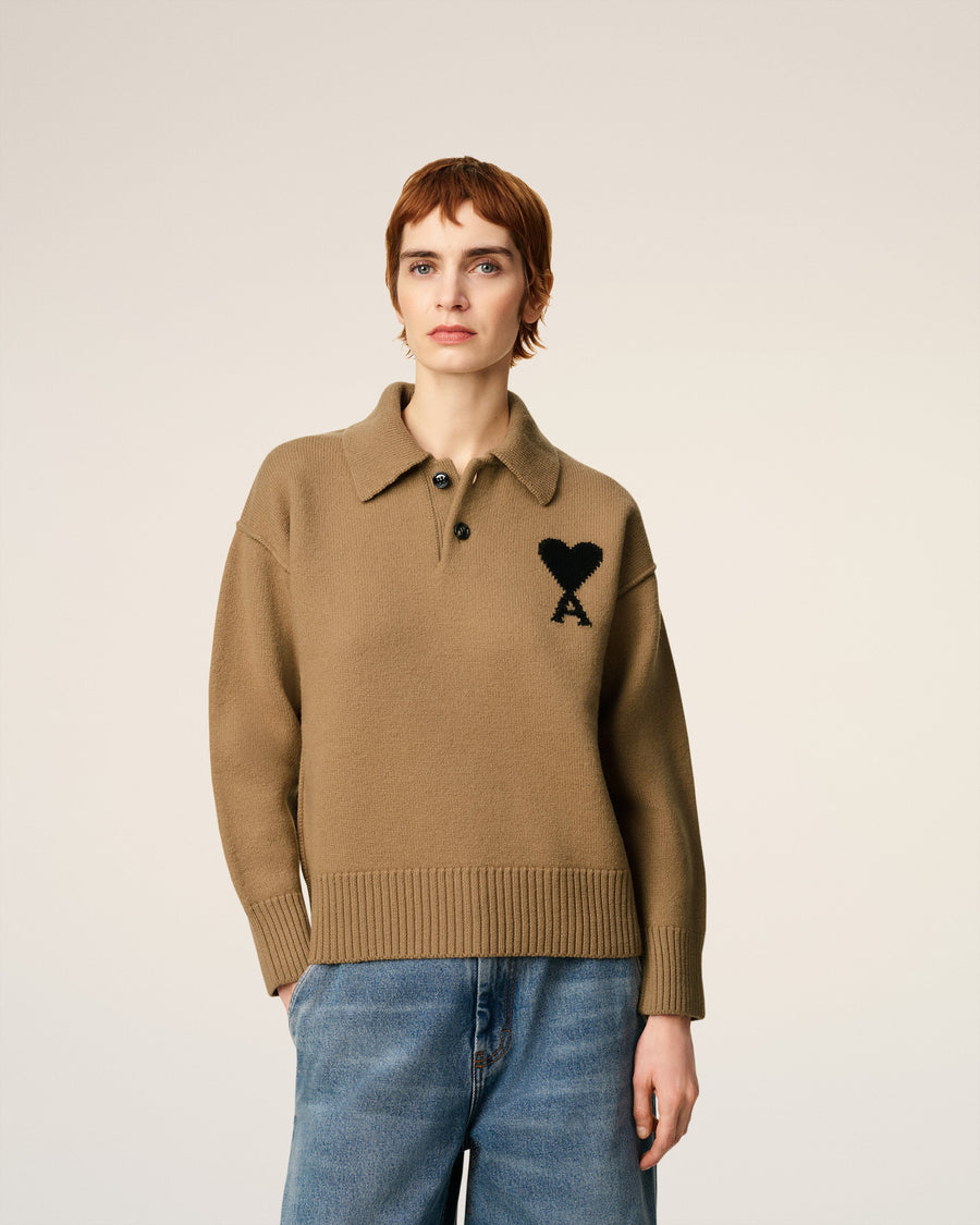 Brown Wool Ami De Coeur Polo