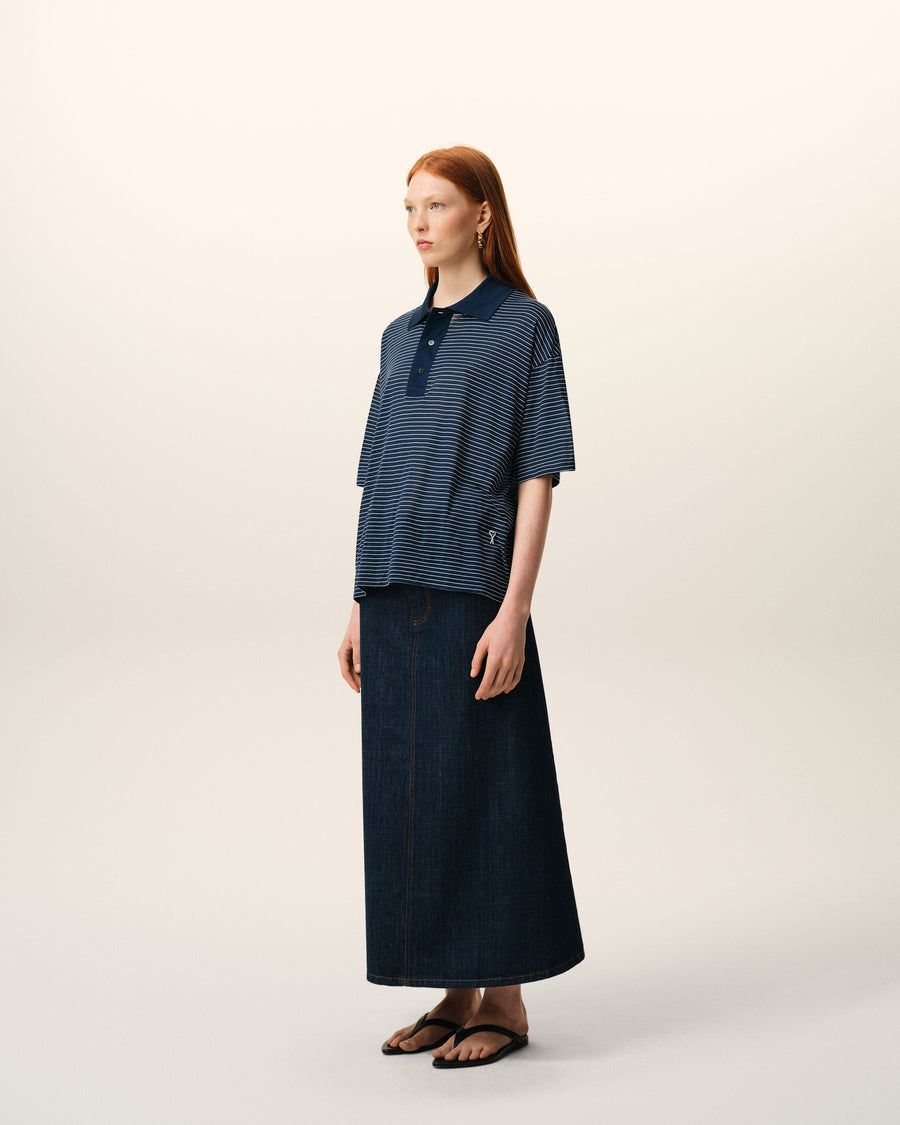 Blue Cotton Striped Ami De Coeur Polo