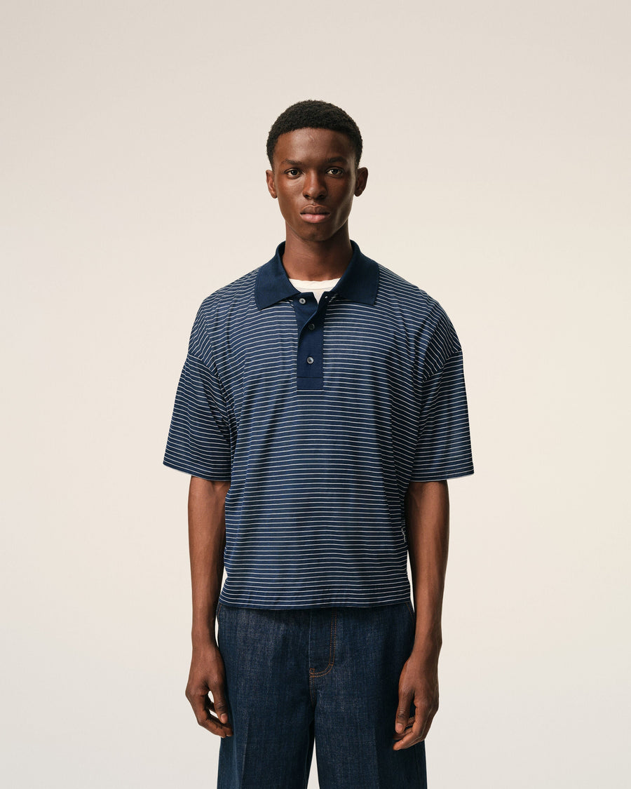 Blue Cotton Striped Ami De Coeur Polo