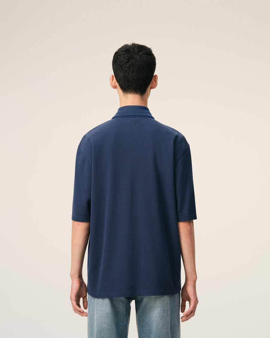Blue Cotton Ami De Coeur Knitted Patch Polo