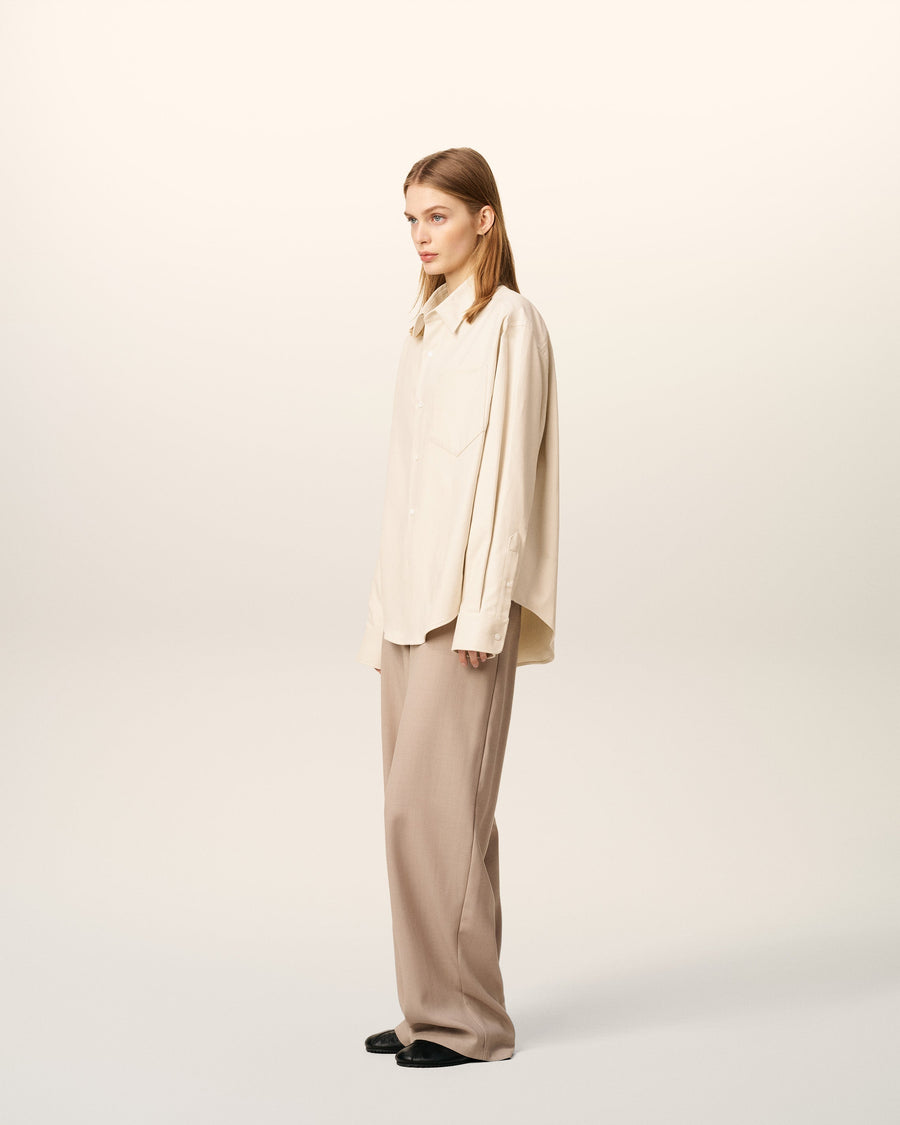 Beige Cotton Embossed Ami De Coeur Boxy Shirt